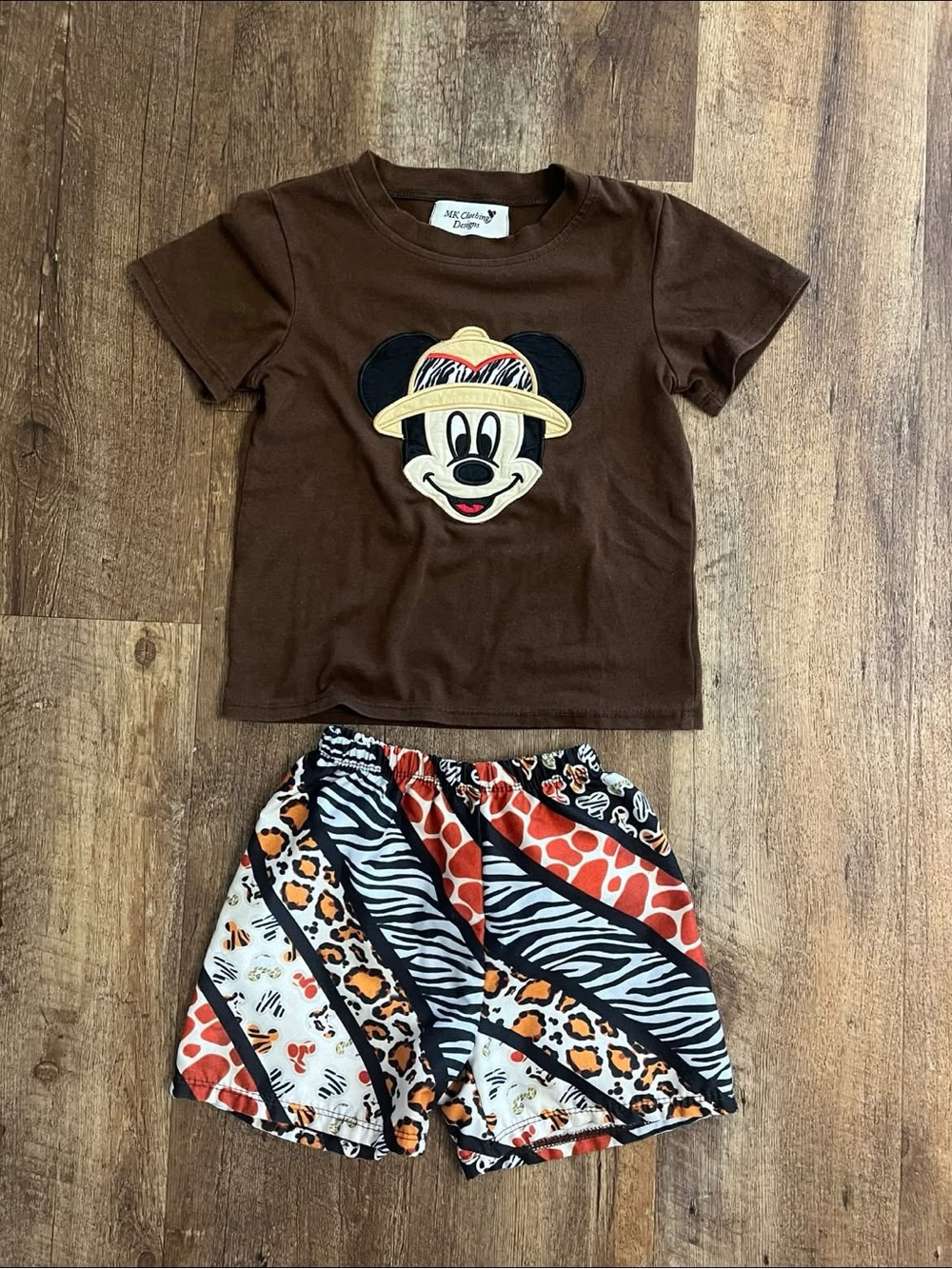 Kids Brown Mickey Mouse Safari Short set